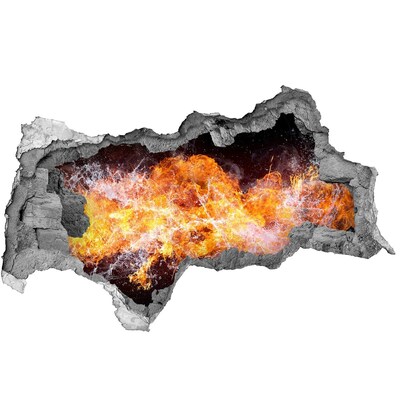 Vinilo efecto 3d pared rota irregular Fuego en la abertura de la pared