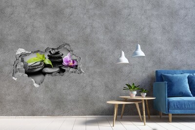 Vinilo adhesivo boquete en la pared rota Una vista relajante con piedras y plantas.