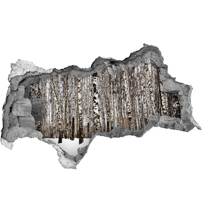 Pegatina decorativa agujero en la pared 3d Bosque de abedules de invierno