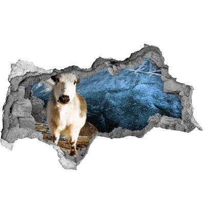Pegatina decorativa agujero en la pared 3d Búfalo de montaña en un agujero en la pared