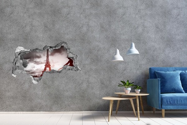 Vinilo adhesivo boquete en la pared rota La Torre Eiffel en París