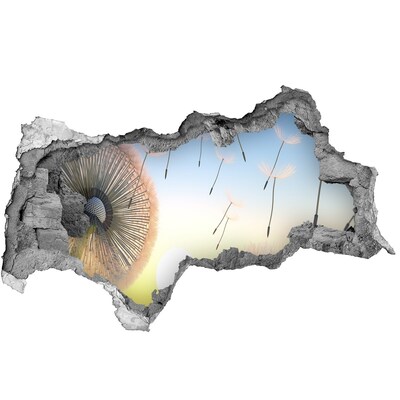 Pegatina decorativa agujero en la pared 3d Dientes de león contra el fondo del atardecer