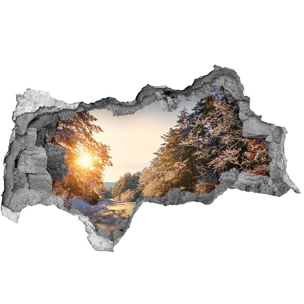 Fotomural autoadhesivo efecto agujero 3d Paisaje invernal en el bosque