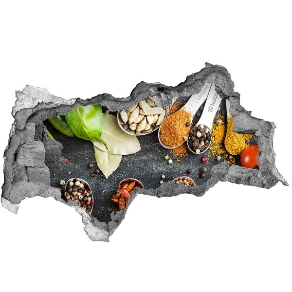 Vinilo adhesivo boquete en la pared rota Especias de cocina en un agujero en la pared