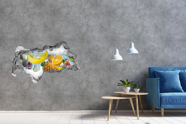 Pegatina decorativa agujero en la pared 3d Cascada de frutas en hormigón