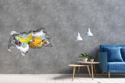 Pegatina decorativa agujero en la pared 3d Cascada de frutas en hormigón