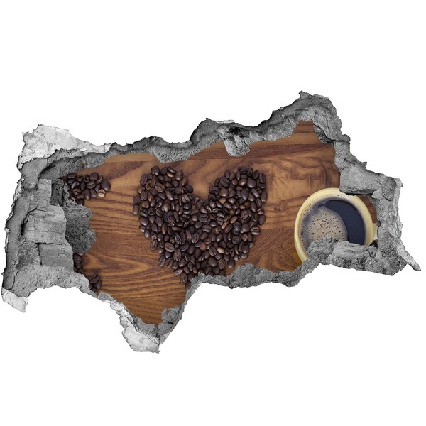 Fotomural autoadhesivo efecto agujero 3d Café y un corazón de frijoles