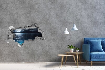 Pegatina decorativa agujero en la pared 3d Vista nocturna del mar