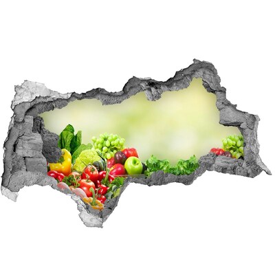 Fotomural autoadhesivo efecto agujero 3d Frutas y verduras en el huerto