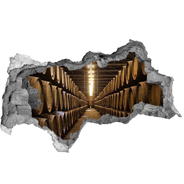 Vinilo adhesivo boquete en la pared rota Interior de una bodega con barricas