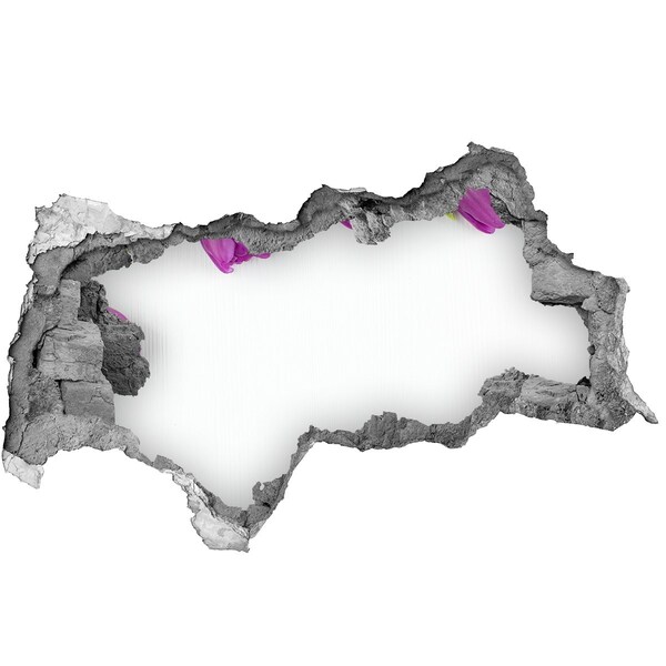 Vinilo efecto 3d pared rota irregular Fuga de flores a través de la pared