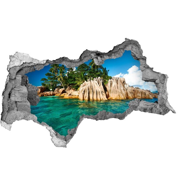 Vinilo efecto 3d pared rota irregular Un oasis tropical entre las rocas