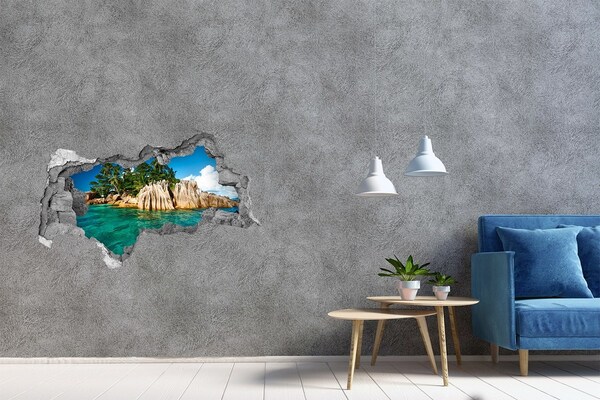 Vinilo efecto 3d pared rota irregular Un oasis tropical entre las rocas
