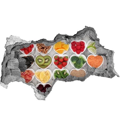 Fotomural autoadhesivo efecto agujero 3d Corazones sanos llenos de frutas y verduras