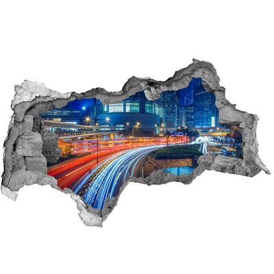 Pegatina decorativa agujero en la pared 3d Ciudad moderna de noche