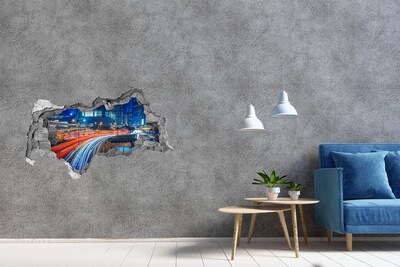 Pegatina decorativa agujero en la pared 3d Ciudad moderna de noche
