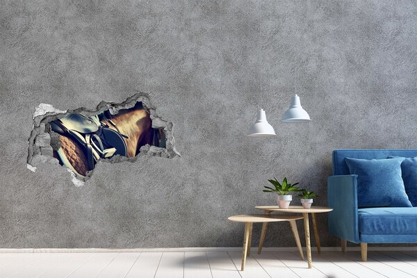 Fotomural autoadhesivo efecto agujero 3d Un caballo disparado desde detrás del muro.
