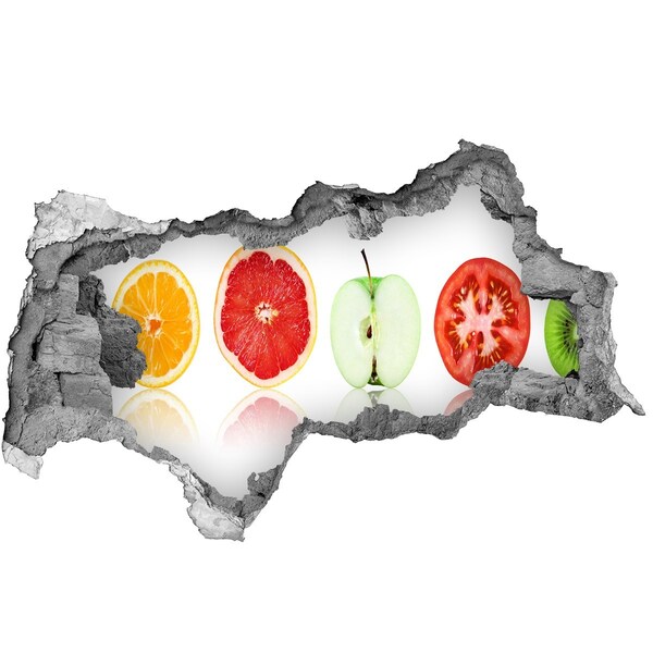 Vinilo efecto 3d pared rota irregular Ilusión de fruta en hormigón