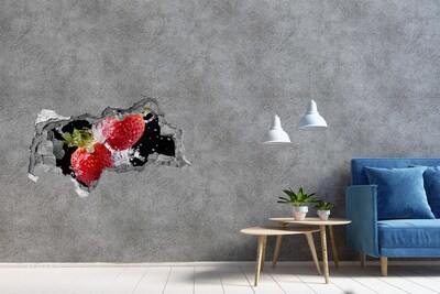 Vinilo adhesivo boquete en la pared rota Fresas jugosas en agua