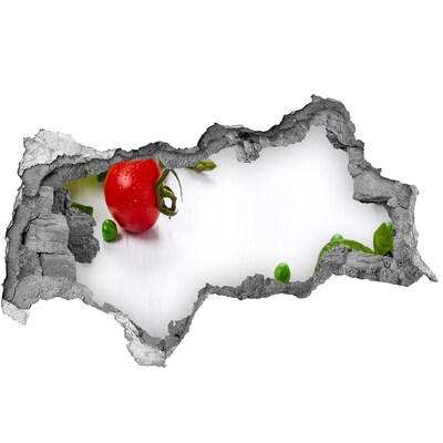 Vinilo efecto 3d pared rota irregular Verduras frescas en la cocina