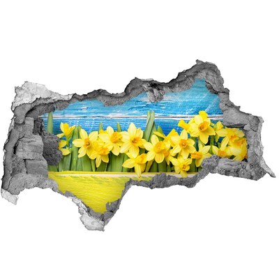 Fotomural autoadhesivo efecto agujero 3d Un paraíso de flores detrás del muro.