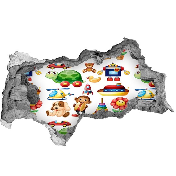 Vinilo efecto 3d pared rota irregular Juguetes en un mundo colorido