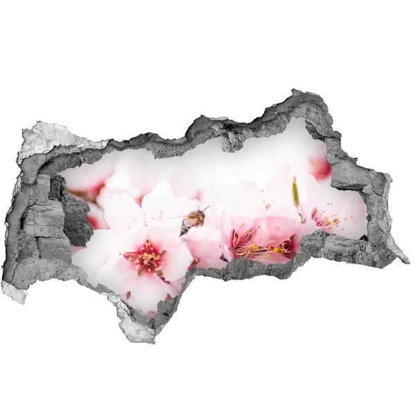 Pegatina decorativa agujero en la pared 3d Flores de cerezo con una abeja