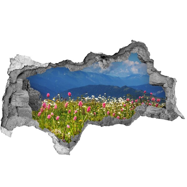Pegatina decorativa agujero en la pared 3d Paisaje floral de montaña