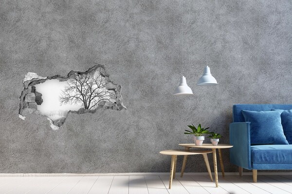 Fotomural autoadhesivo efecto agujero 3d Paisaje invernal con un árbol