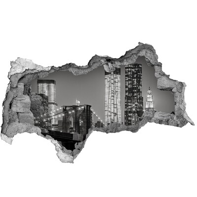 Vinilo efecto 3d pared rota irregular Puente de Brooklyn de noche