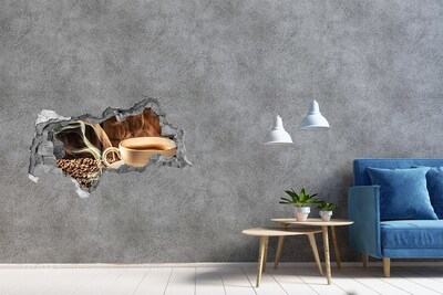 Pegatina decorativa agujero en la pared 3d Café y granos de café