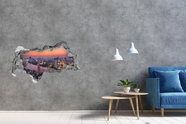 Vinilo efecto 3d pared rota irregular Vista de la ciudad al atardecer