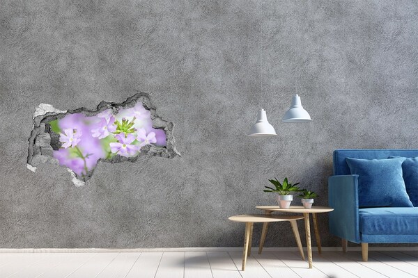 Vinilo efecto 3d pared rota irregular Un paraíso de flores detrás del muro.