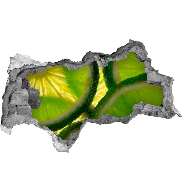 Fotomural autoadhesivo efecto agujero 3d Limas jugosas en un agujero en la pared