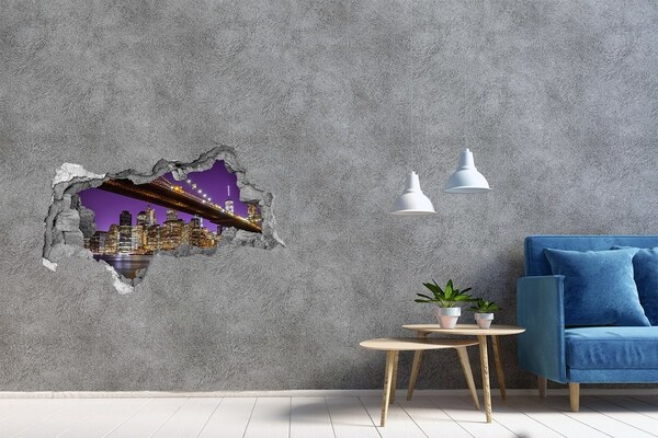Pegatina decorativa agujero en la pared 3d Puente de Brooklyn de noche