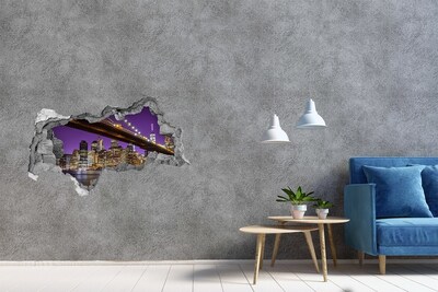 Pegatina decorativa agujero en la pared 3d Puente de Brooklyn de noche