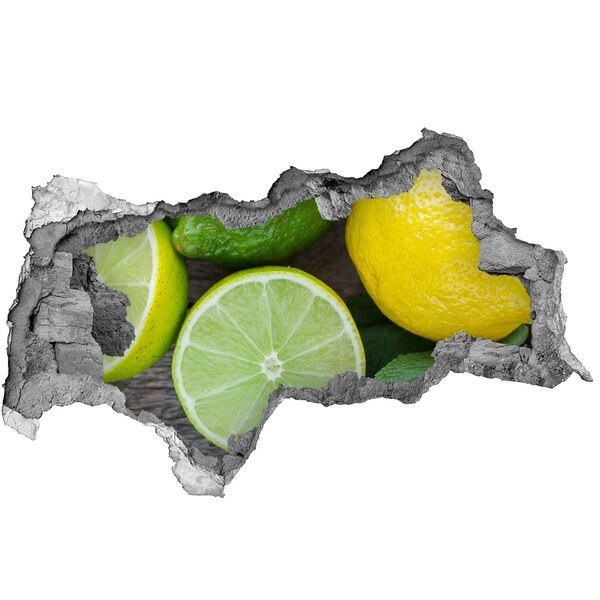 Vinilo efecto 3d pared rota irregular Frutas cítricas frescas en hormigón