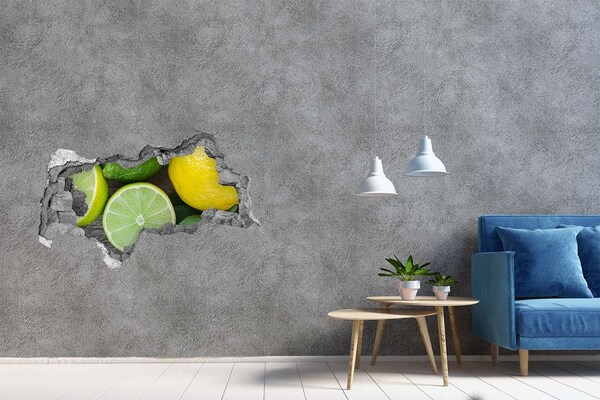 Vinilo efecto 3d pared rota irregular Frutas cítricas frescas en hormigón