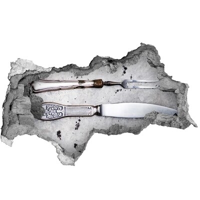 Fototapeta dziura na ścianę Zniszczona ściana z narzędziami kuchennymi