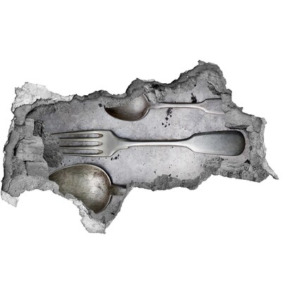 Fotomural autoadhesivo efecto agujero 3d Una pared rota con vista a los cubiertos.