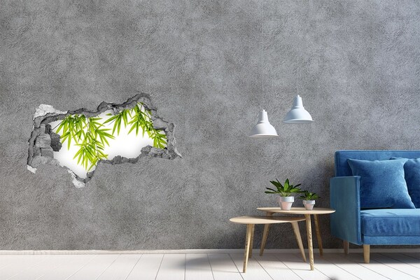 Fotomural autoadhesivo efecto agujero 3d Bambú verde a través de un agujero en la pared.