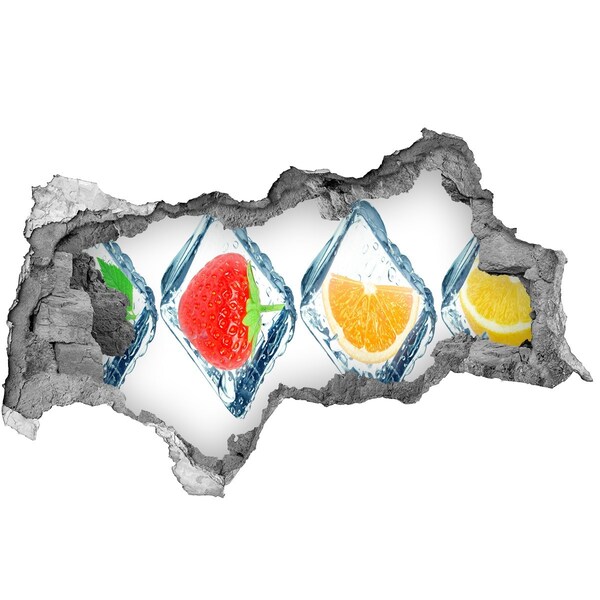 Vinilo efecto 3d pared rota irregular Dúo de frutas sobre hielo