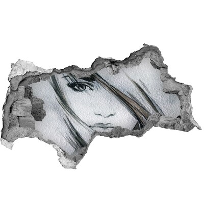 Dziura 3d fototapeta naklejka Portret w zniszczonej ścianie