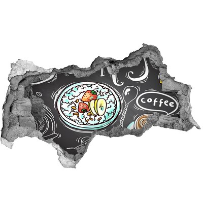 Pegatina decorativa agujero en la pared 3d Desayuno retro