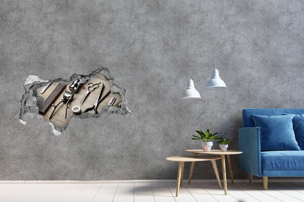 Vinilo efecto 3d pared rota irregular Taller de peluquería
