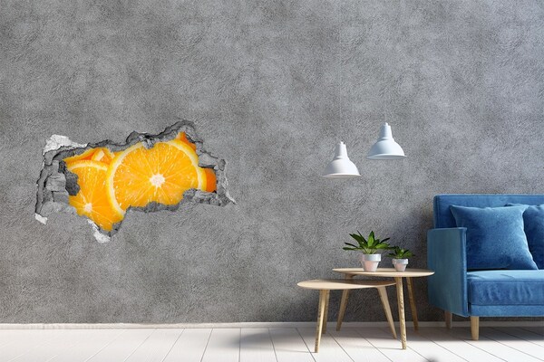 Fotomural autoadhesivo efecto agujero 3d Naranja jugosa en un agujero en la pared