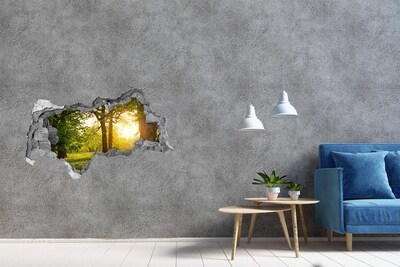Fotomural autoadhesivo efecto agujero 3d Un paraíso verde entre los árboles.