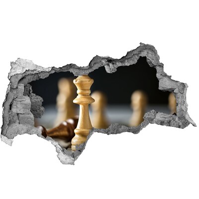 Vinilo adhesivo boquete en la pared rota Jugando al ajedrez a través de un agujero en la pared