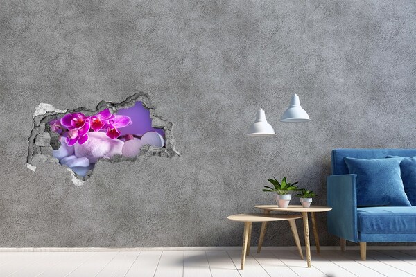 Pegatina decorativa agujero en la pared 3d Paraíso de flores con piedras