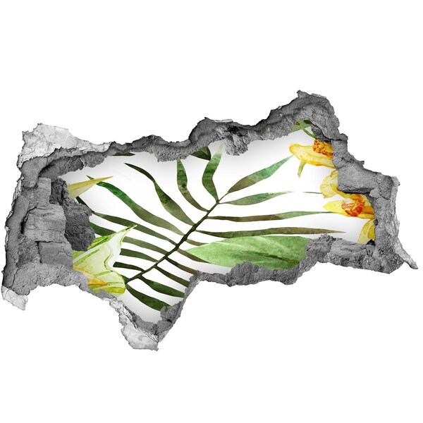 Fotomural autoadhesivo efecto agujero 3d Palmera verde a través de un agujero en la pared.